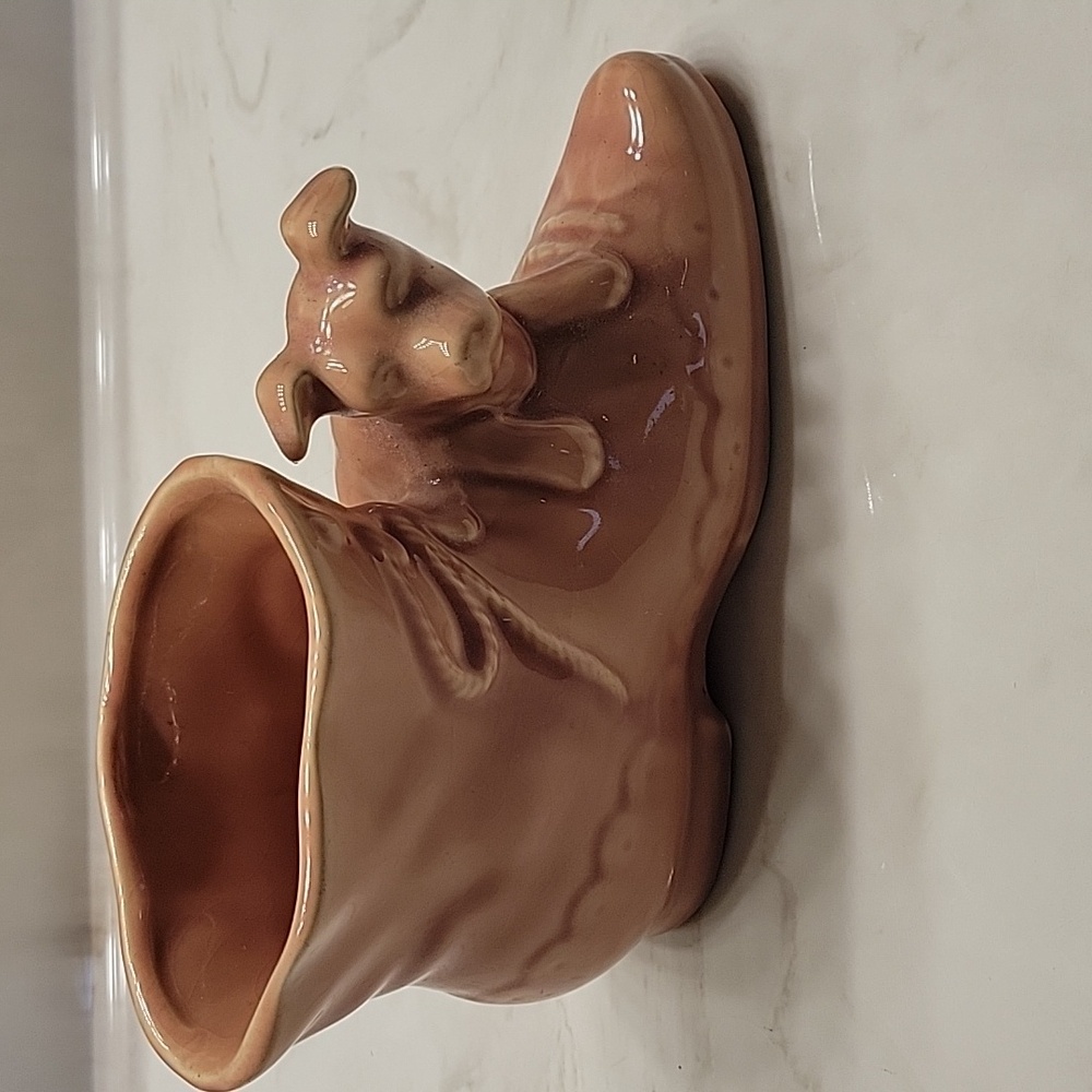 Vintage shawnee pottery dog on shoe